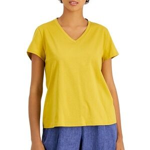 Eileen Fisher Organic Cotton V-Neck T-Shirt - Mustard/Gold - Size L